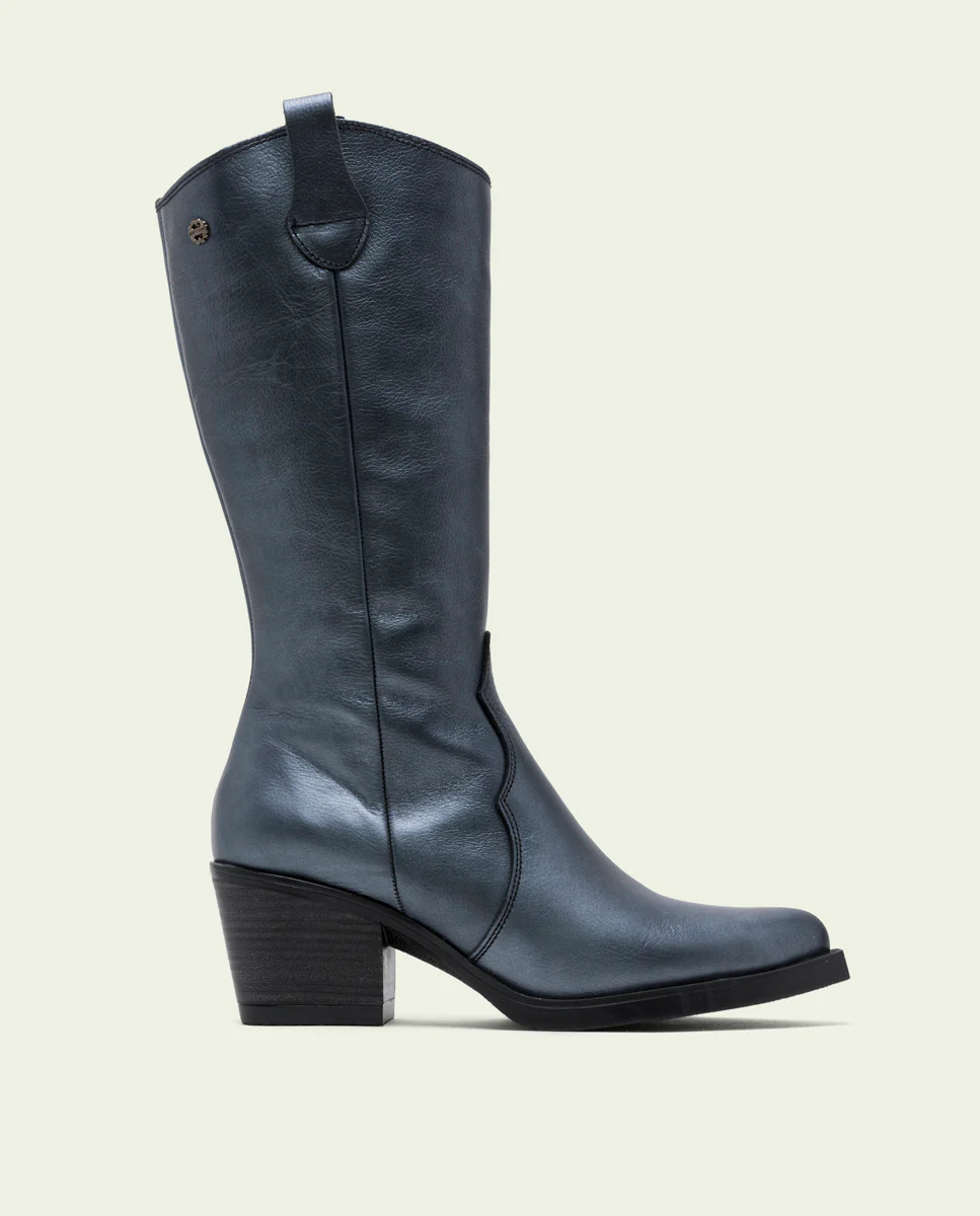 BOTAS COWBOY DE PIEL METALIZADA PLOMO FABILA