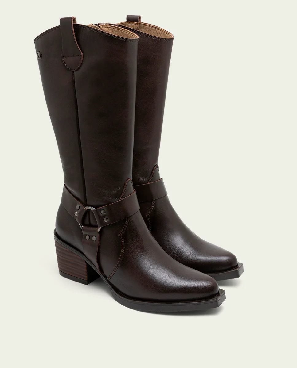 BOTAS COWBOY DE PIEL MOKA CON CREMALLERA FIONA - Image 3