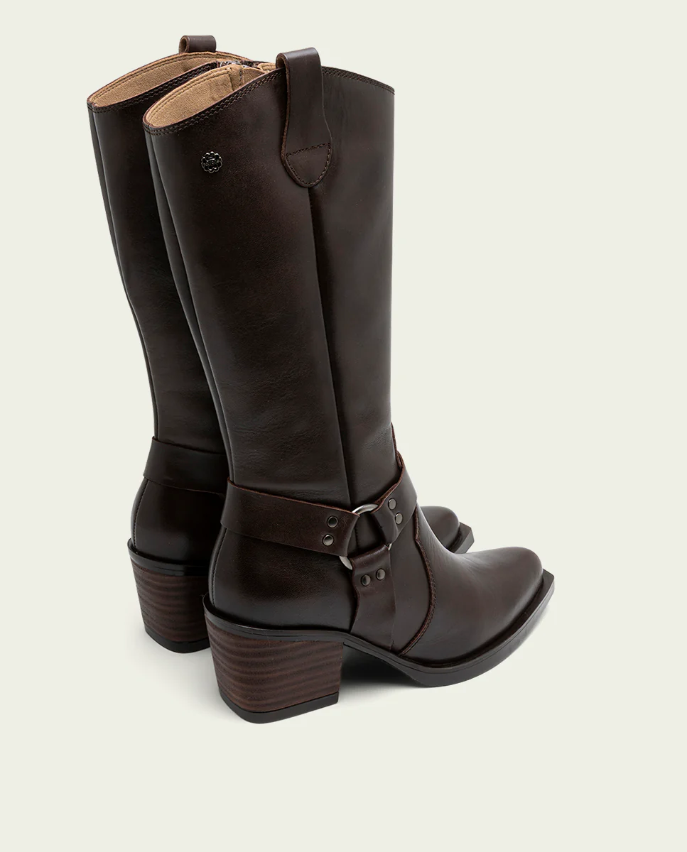 BOTAS COWBOY DE PIEL MOKA CON CREMALLERA FIONA - Image 4
