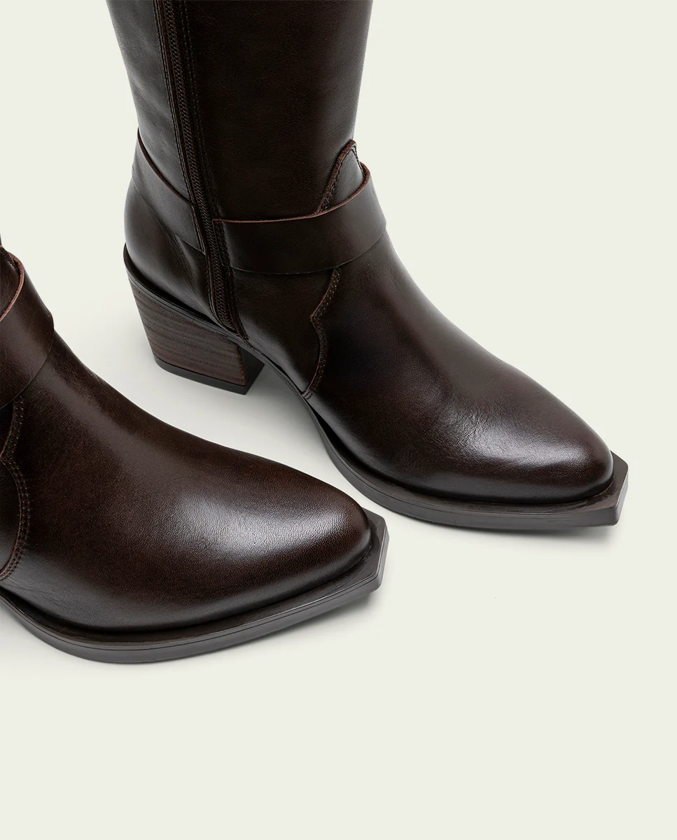 BOTAS COWBOY DE PIEL MOKA CON CREMALLERA FIONA - Image 5