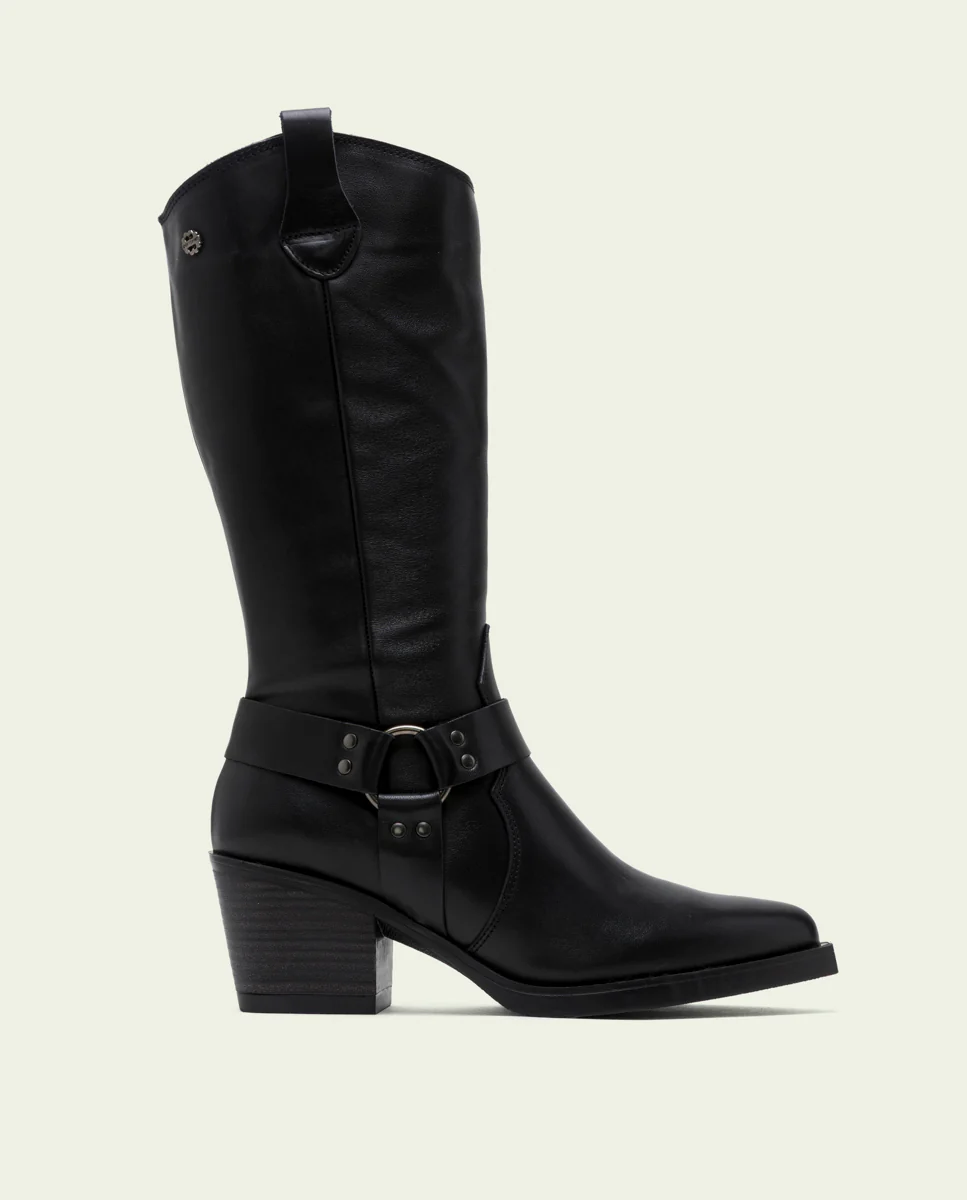 BOTAS COWBOY DE PIEL NEGRO CON CREMALLERA FIONA