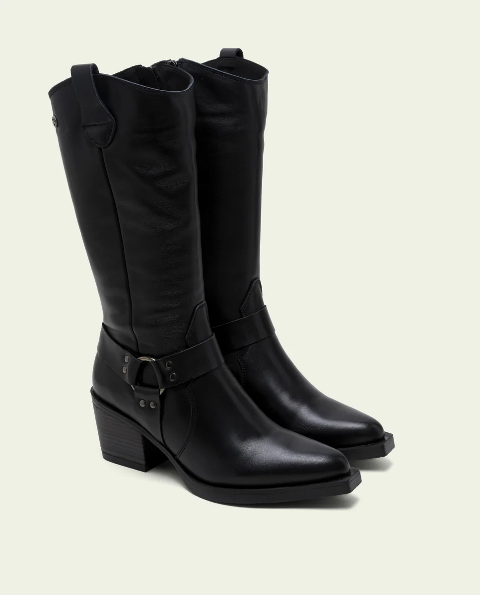 BOTAS COWBOY DE PIEL NEGRO CON CREMALLERA FIONA - Image 2