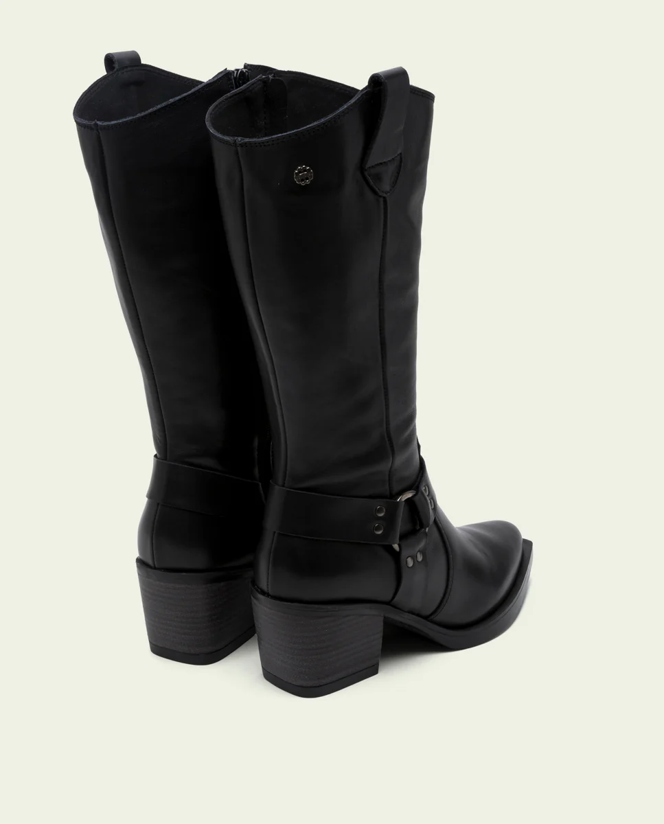BOTAS COWBOY DE PIEL NEGRO CON CREMALLERA FIONA - Image 3