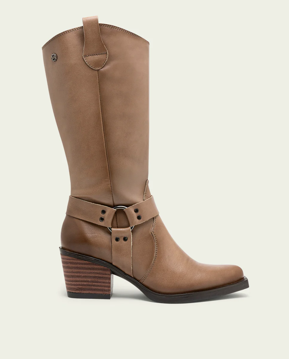 BOTAS COWBOY DE PIEL TAUPE CON CREMALLERA FIONA