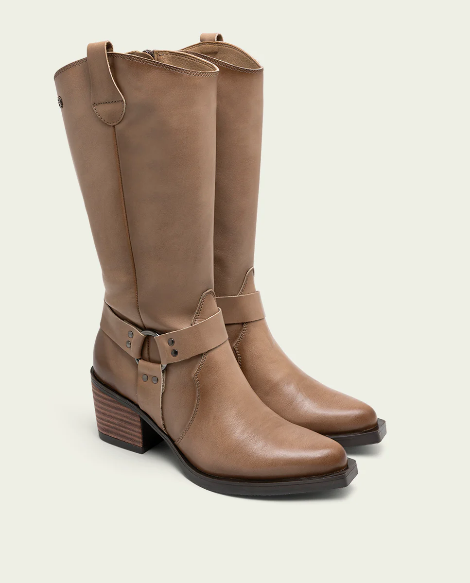 BOTAS COWBOY DE PIEL TAUPE CON CREMALLERA FIONA - Image 2