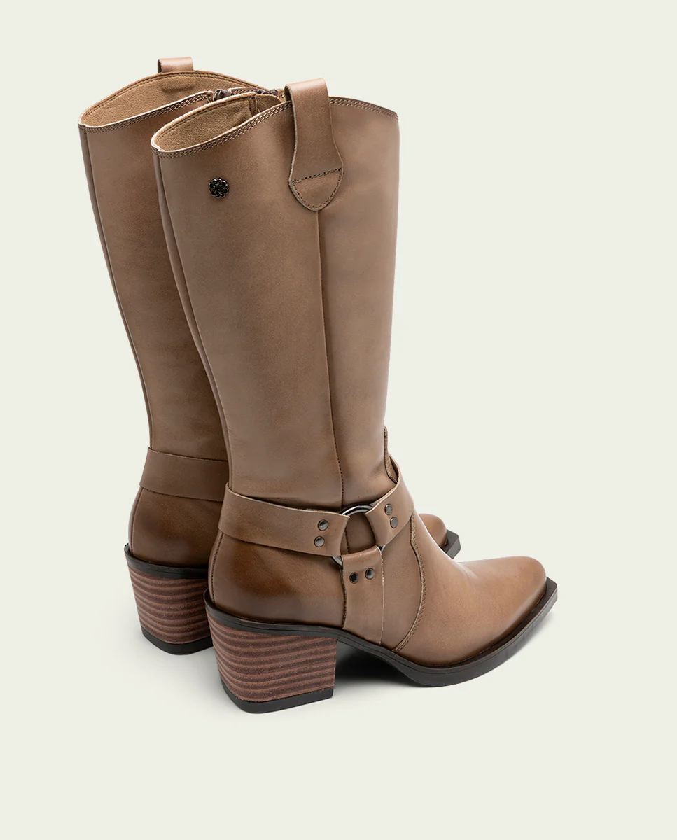 BOTAS COWBOY DE PIEL TAUPE CON CREMALLERA FIONA - Image 3