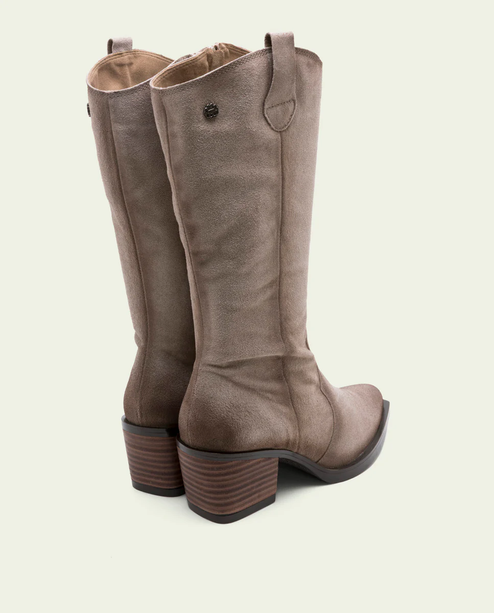 BOTAS COWBOY DE PIEL TAUPE CON CREMALLERA HELGA - Image 3