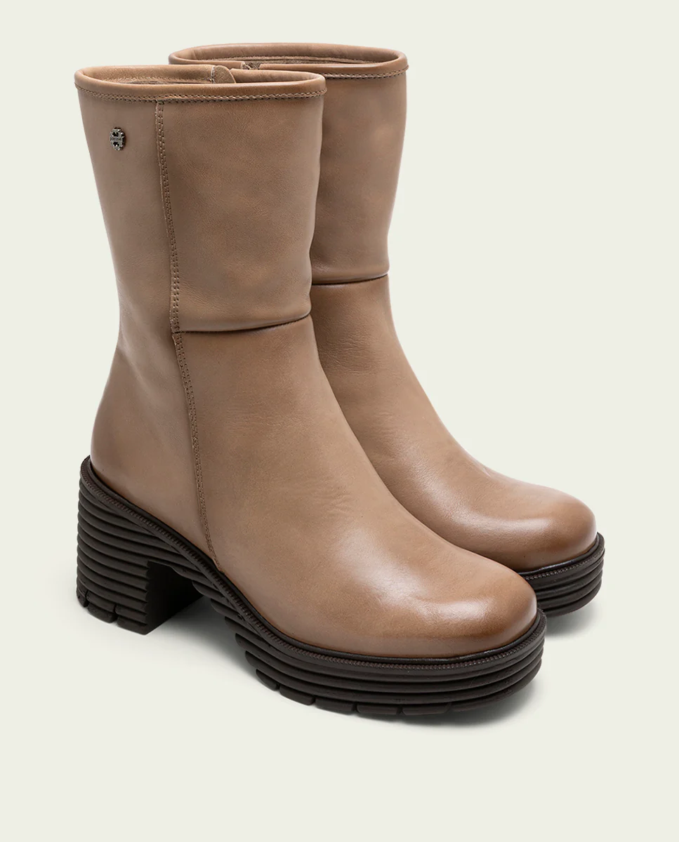 BOTAS DE PIEL CON CREMALLERA TAUPE MILEY - Image 2