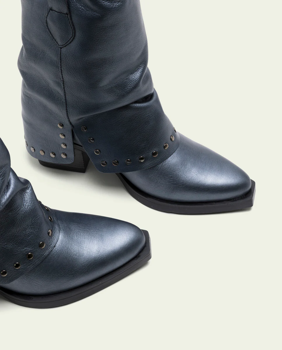 BOTAS DOBLE FAZ DE PIEL PLOMO CON TACHUELAS FAITH - Image 4