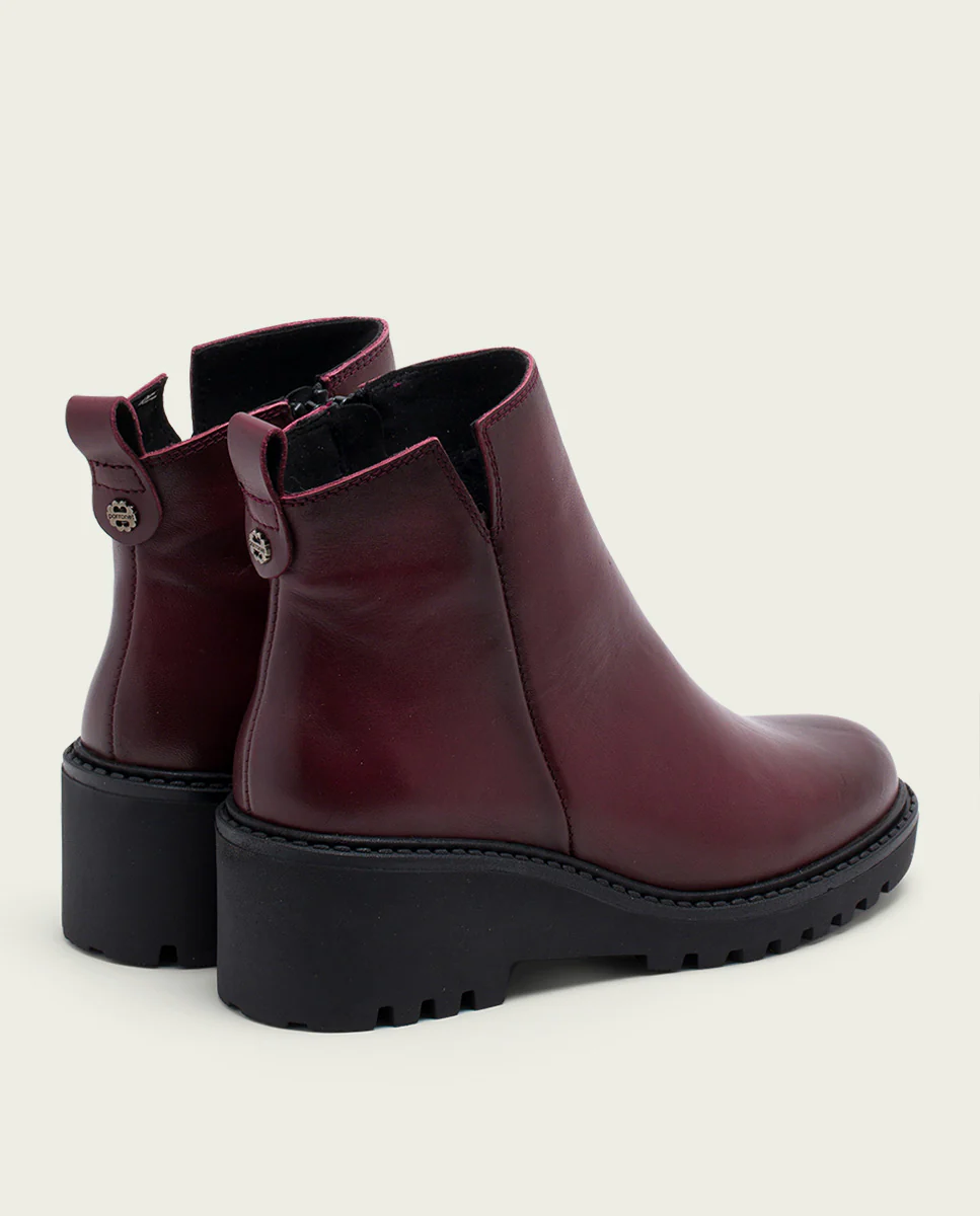 BOTINES DE PIEL CON CUÑA Y CREMALLERA BURDEOS ELENA - Image 3