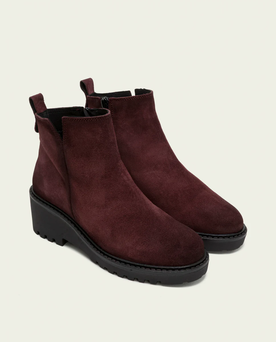 BOTINES DE PIEL CON CUÑA Y CREMALLERA BURDEOS ELISA