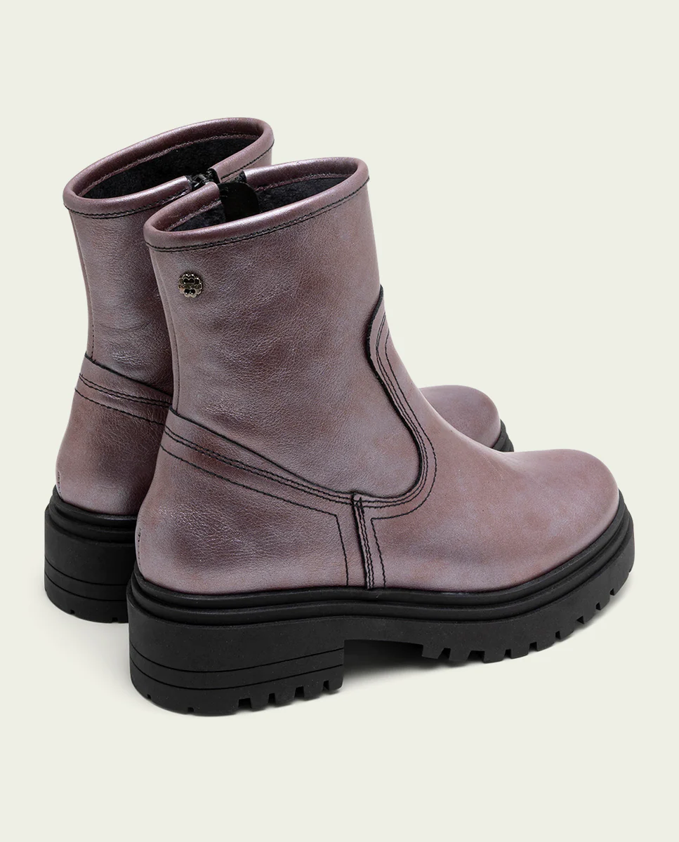 BOTINES DE PIEL METALIZADA BURDEOS CON CREMALLERA CINTIA - Image 3