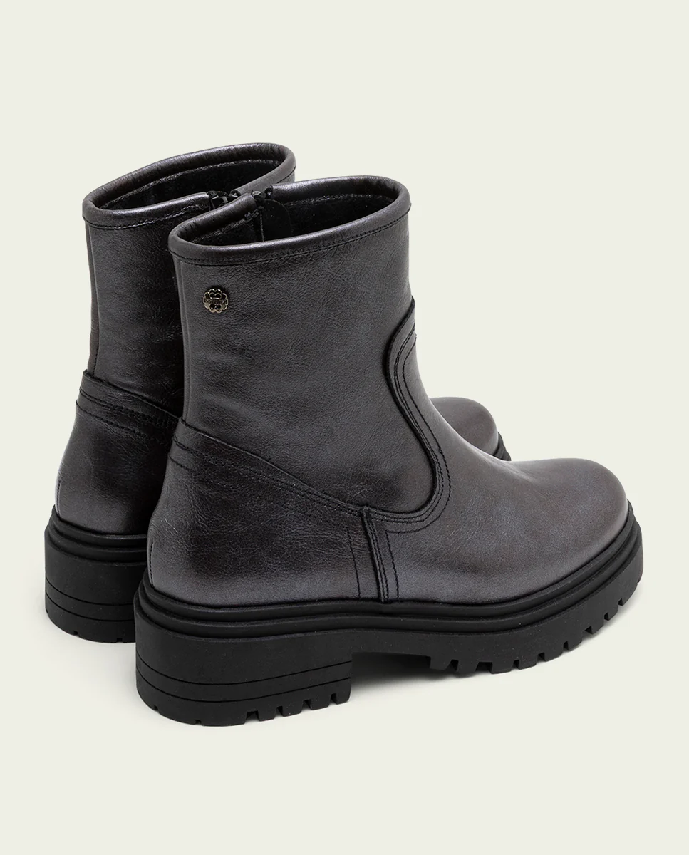 BOTINES DE PIEL METALIZADA MOKA CON CREMALLERA CINTIA - Image 3