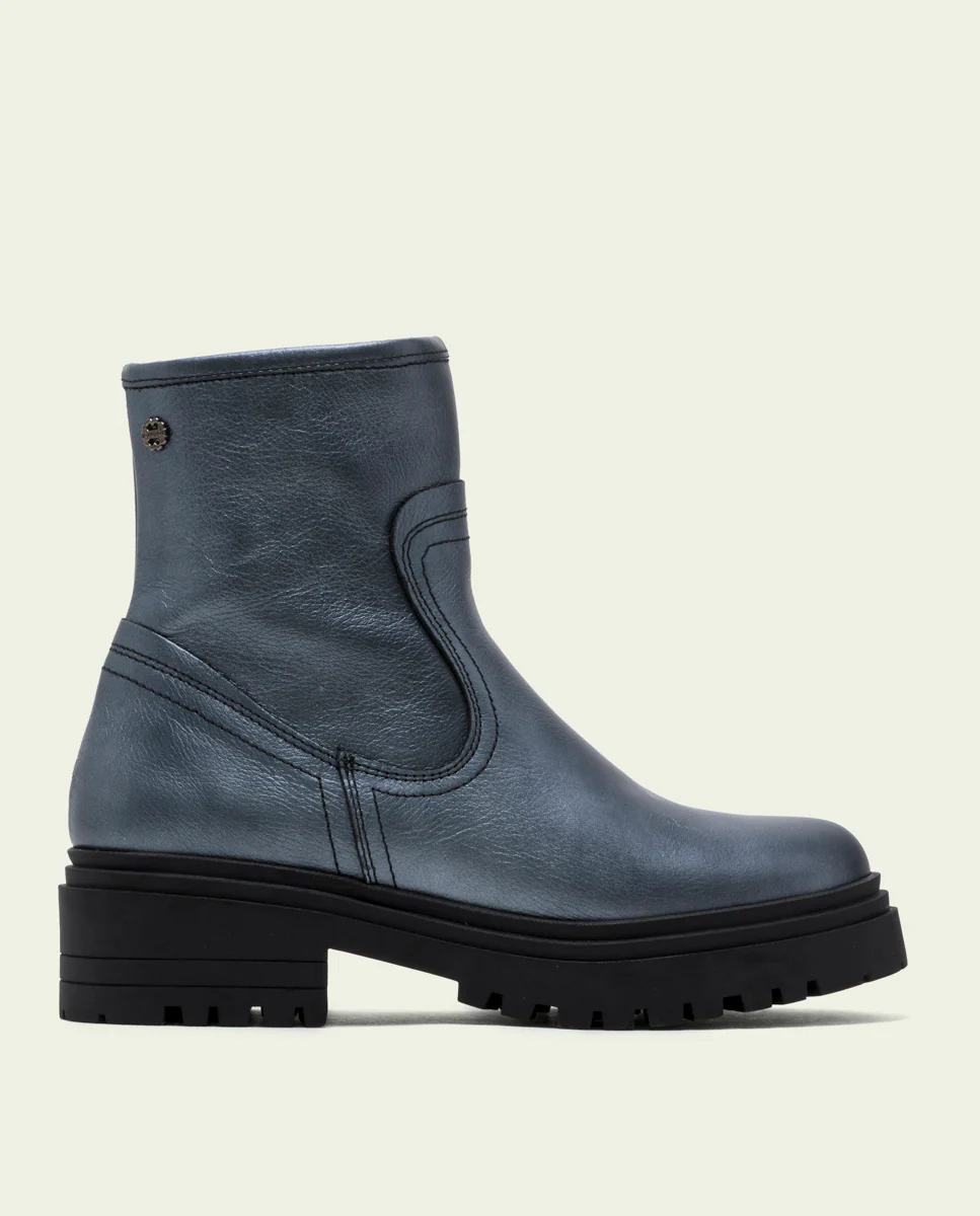 BOTINES DE PIEL METALIZADA PLOMO CON CREMALLERA CINTIA