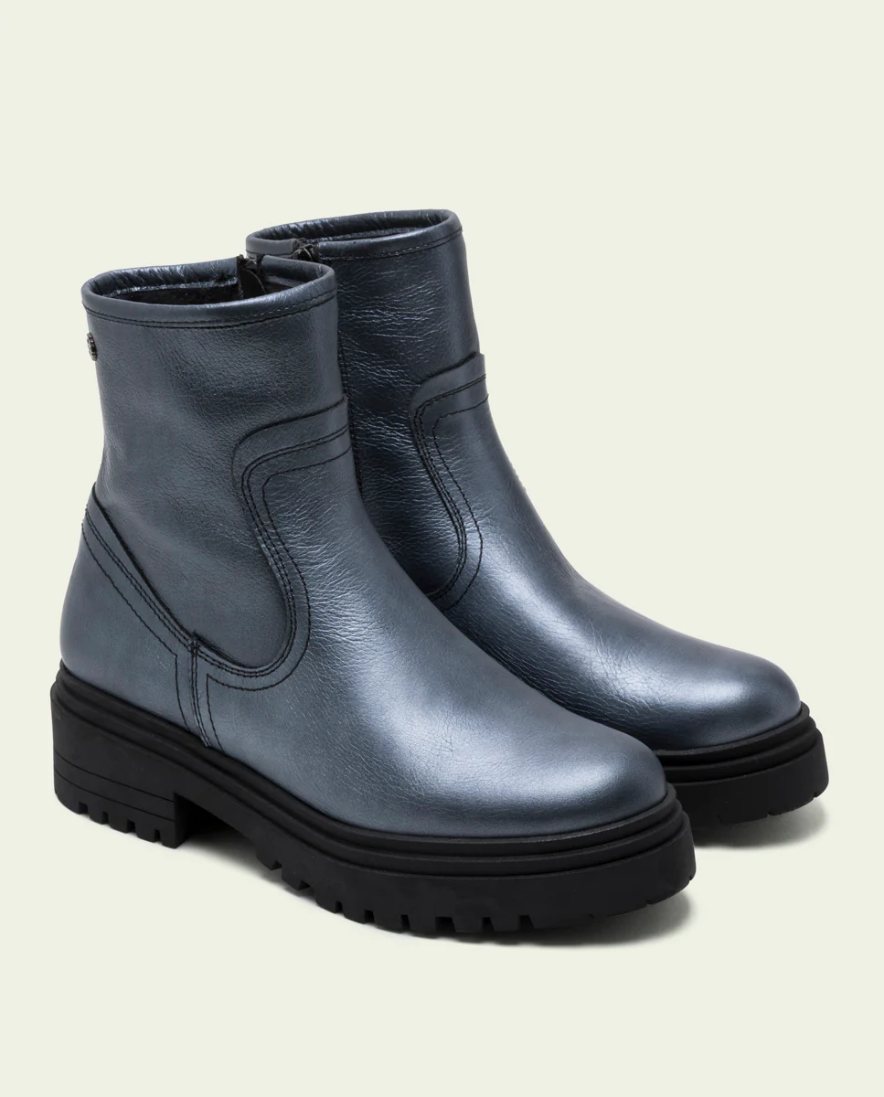 BOTINES DE PIEL METALIZADA PLOMO CON CREMALLERA CINTIA - Image 2
