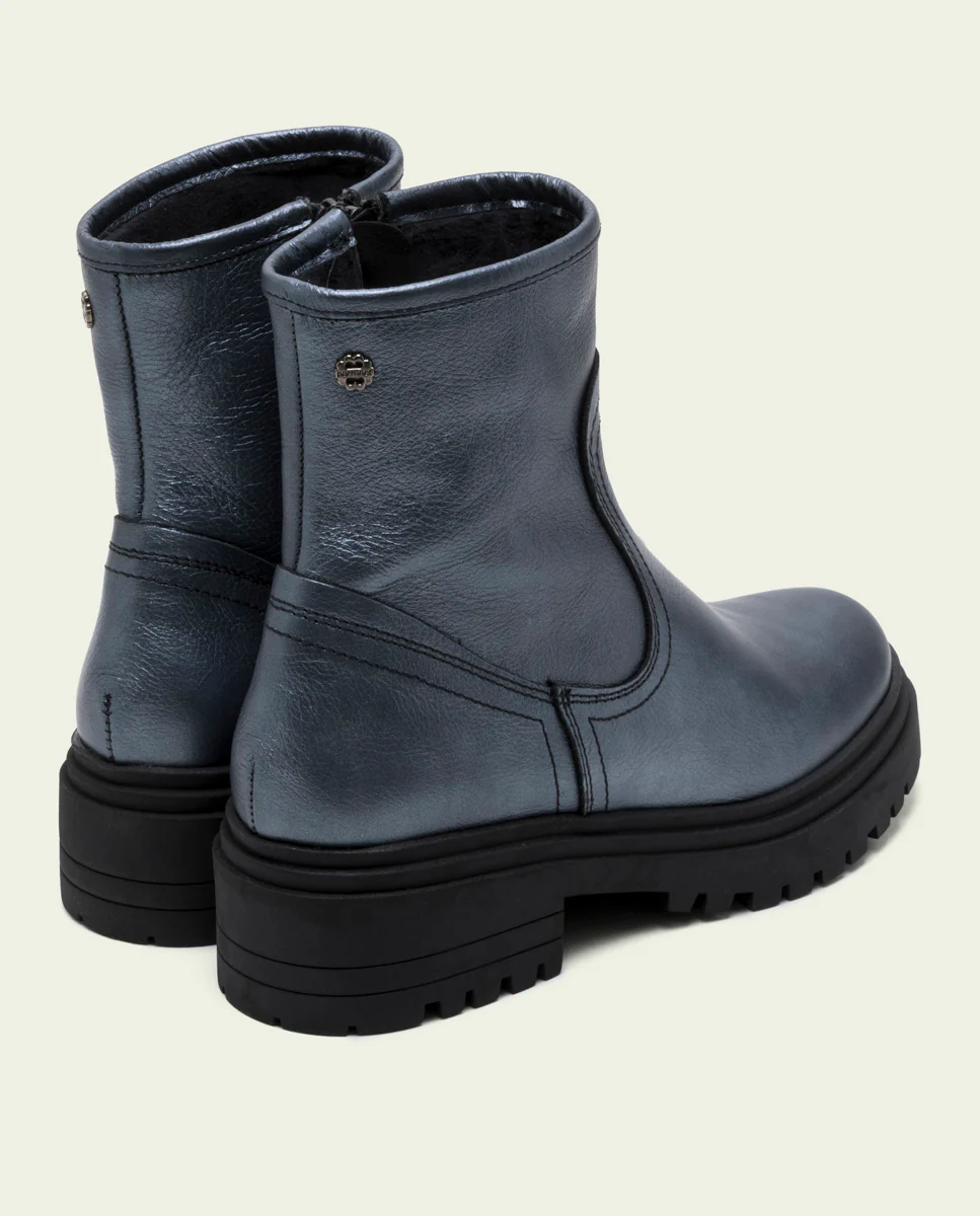 BOTINES DE PIEL METALIZADA PLOMO CON CREMALLERA CINTIA - Image 3