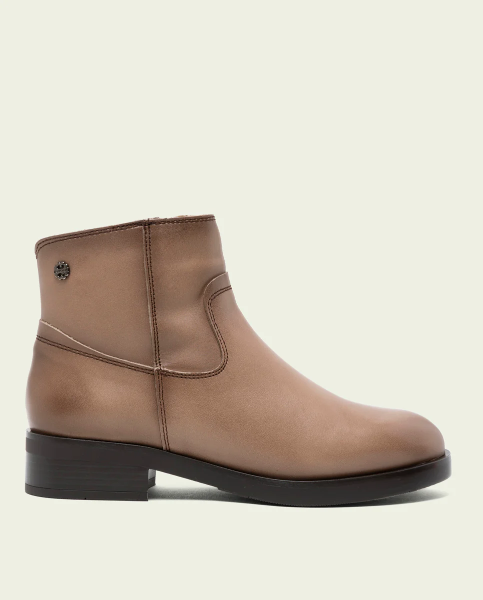 BOTINES DE PIEL TAUPE CON CREMALLERA BÁRBARA