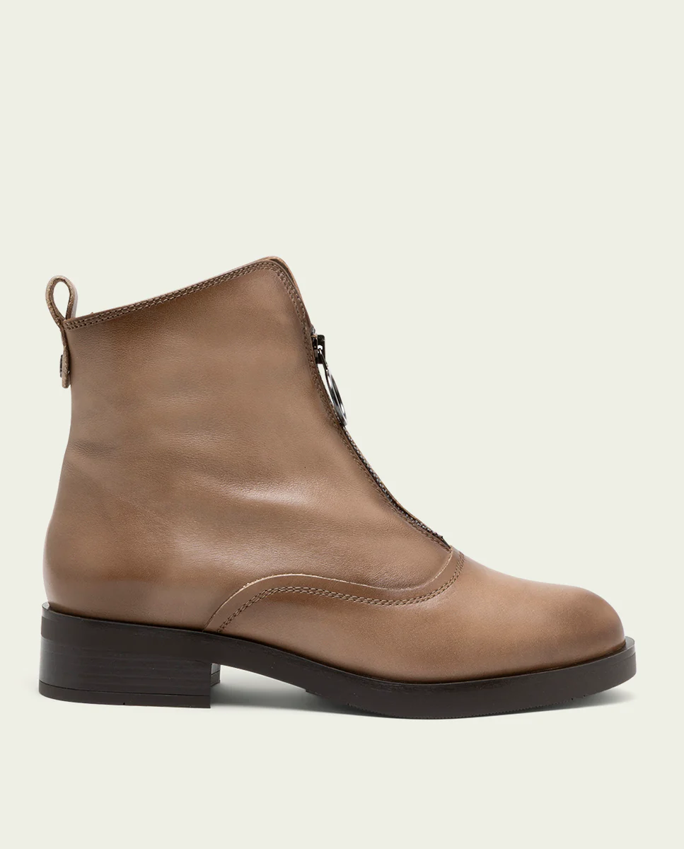 BOTINES DE PIEL TAUPE CON CREMALLERA CENTRAL BEATRIZ - Image 2