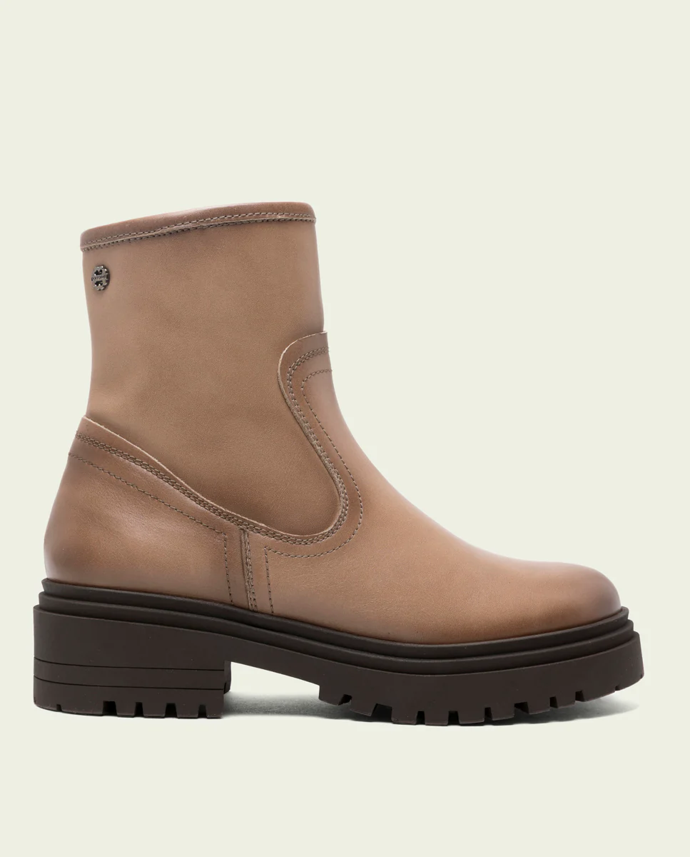 BOTINES DE PIEL TAUPE CON CREMALLERA CLARA