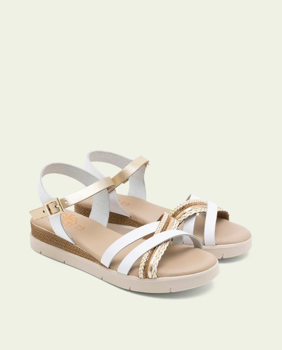 SANDALIA CUÑA DE PIEL FABIANA BLANCO ORO - Image 2