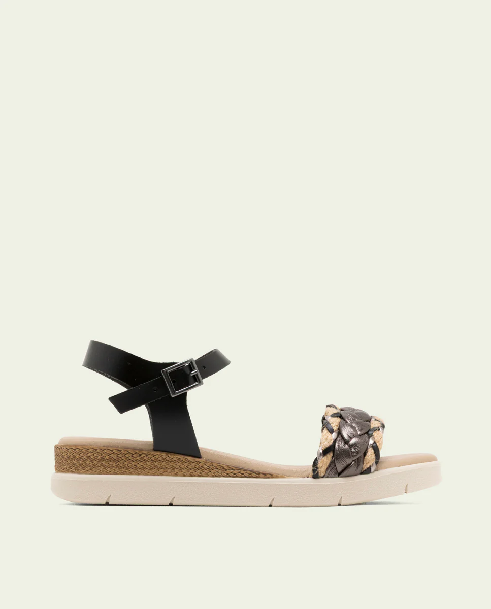SANDALIA CUÑA DE PIEL FLAVIA NEGRO