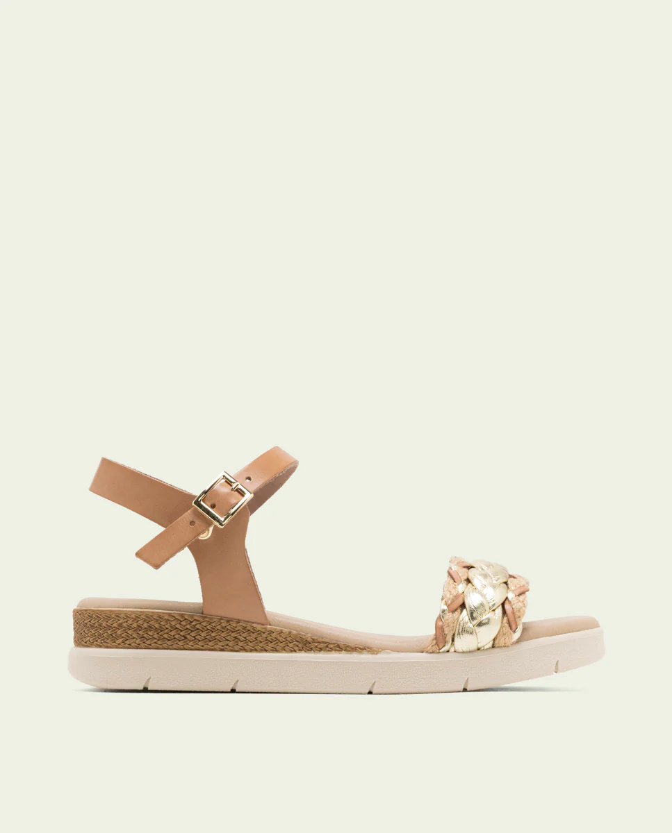 SANDALIA CUÑA DE PIEL FLAVIA TAUPE