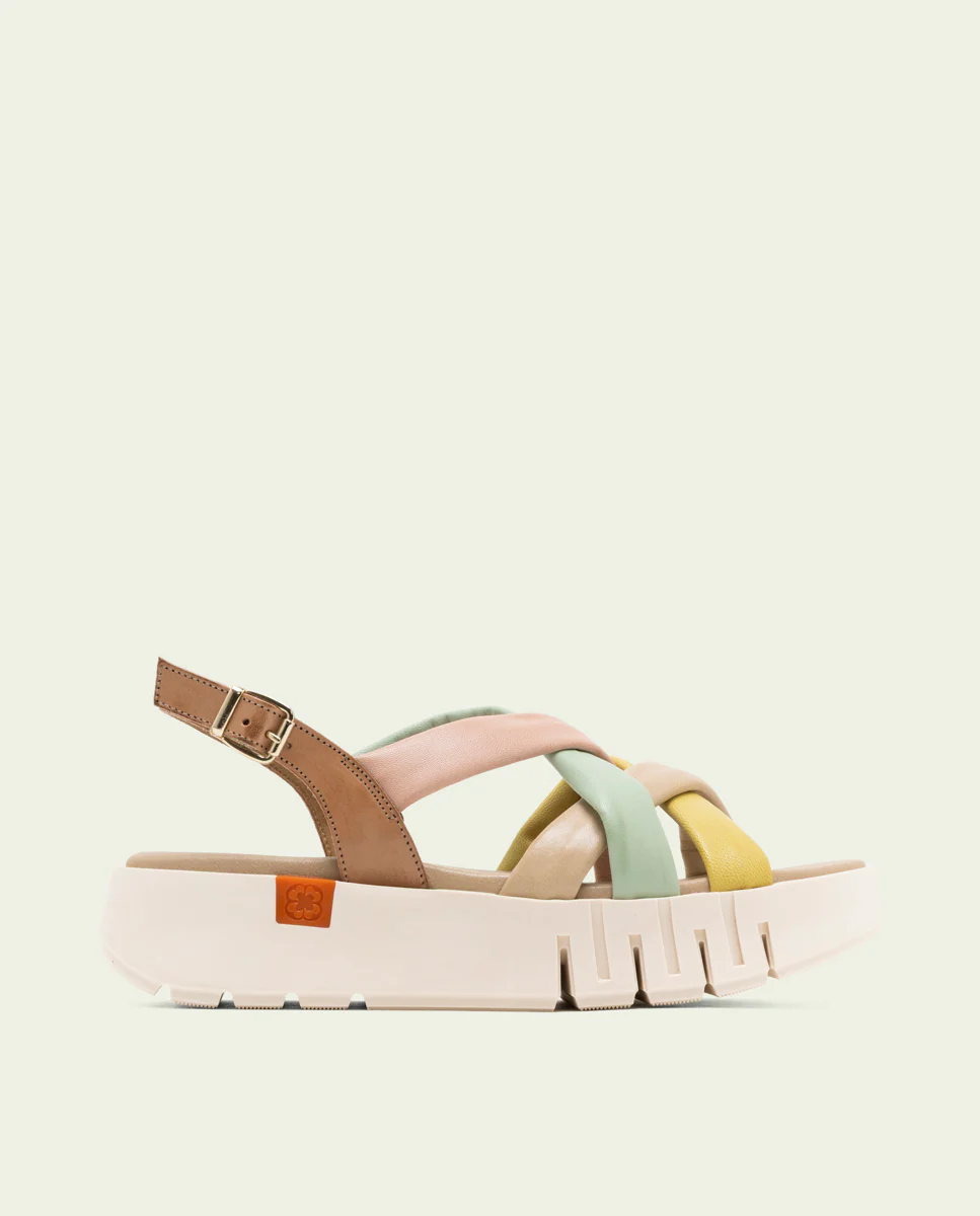 SANDALIA DE CUÑA DE PIEL DANIELA TAUPE COLORES