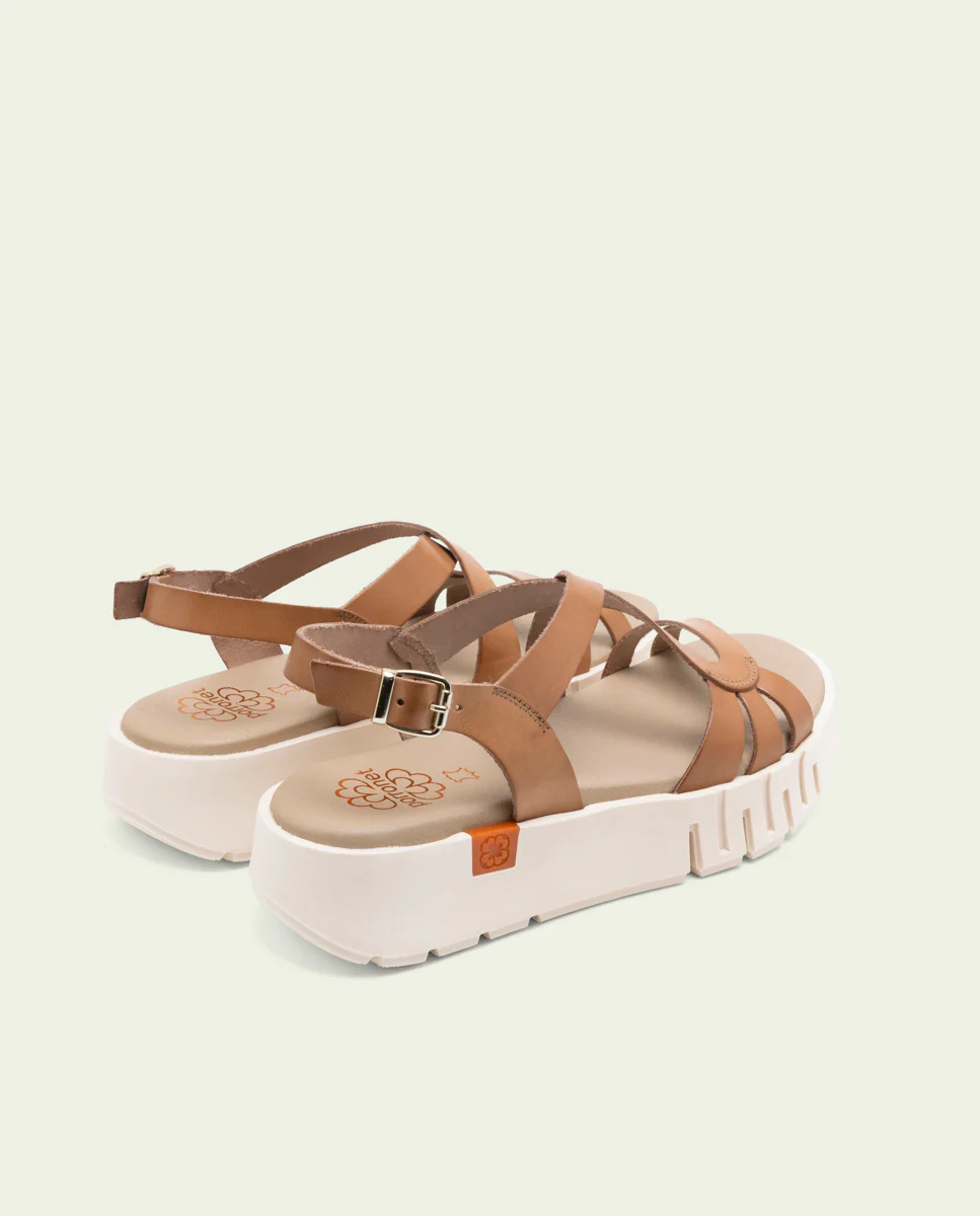 SANDALIA DE CUÑA DE PIEL DÉBORA TAUPE - Image 3
