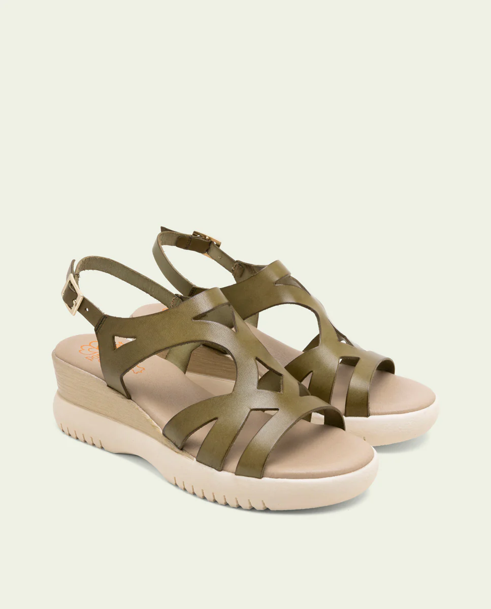 SANDALIA DE CUÑA PIEL ESTELA KAKI - Image 2