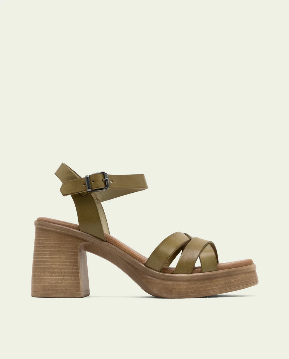 SANDALIA PIEL TACÓN ISIS KAKI
