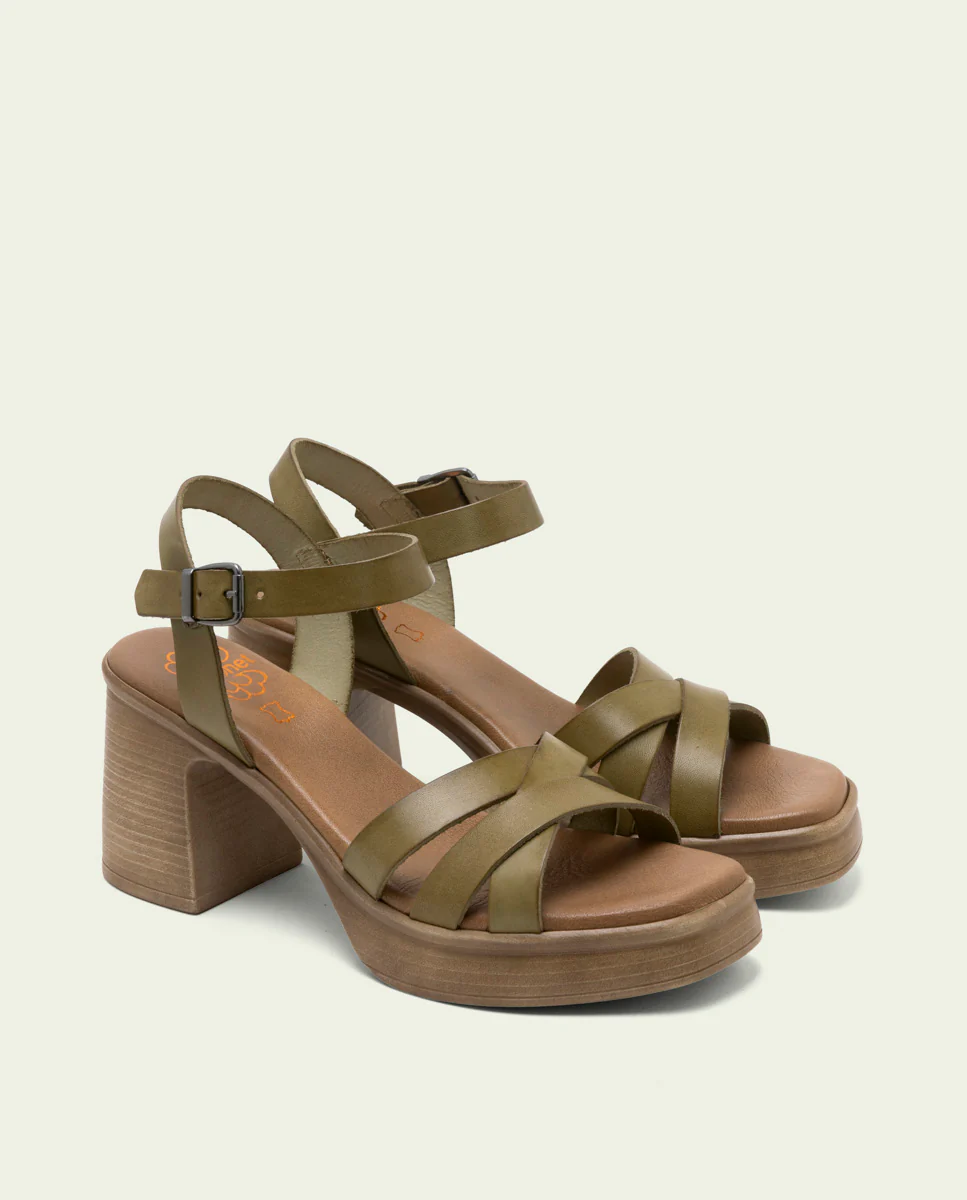 SANDALIA PIEL TACÓN ISIS KAKI - Image 2