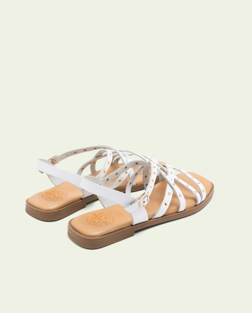 SANDALIA PLANA DE PIEL DE TIRAS CON TACHUELAS BLAIR BLANCO - Image 3