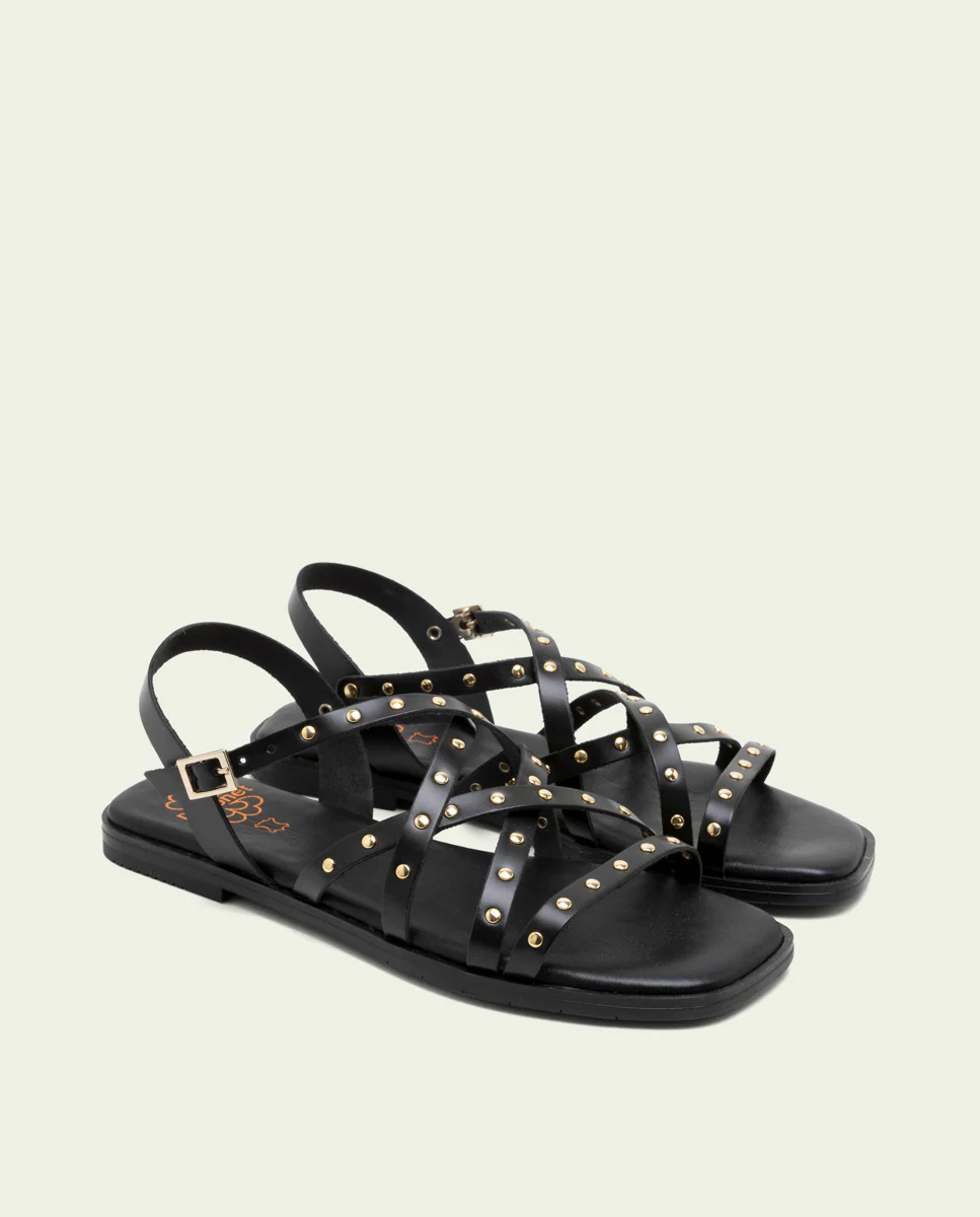 SANDALIA PLANA DE PIEL DE TIRAS CON TACHUELAS BLAIR NEGRO - Image 3