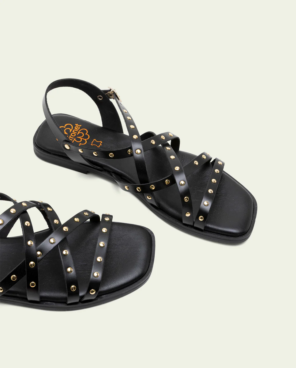 SANDALIA PLANA DE PIEL DE TIRAS CON TACHUELAS BLAIR NEGRO - Image 5