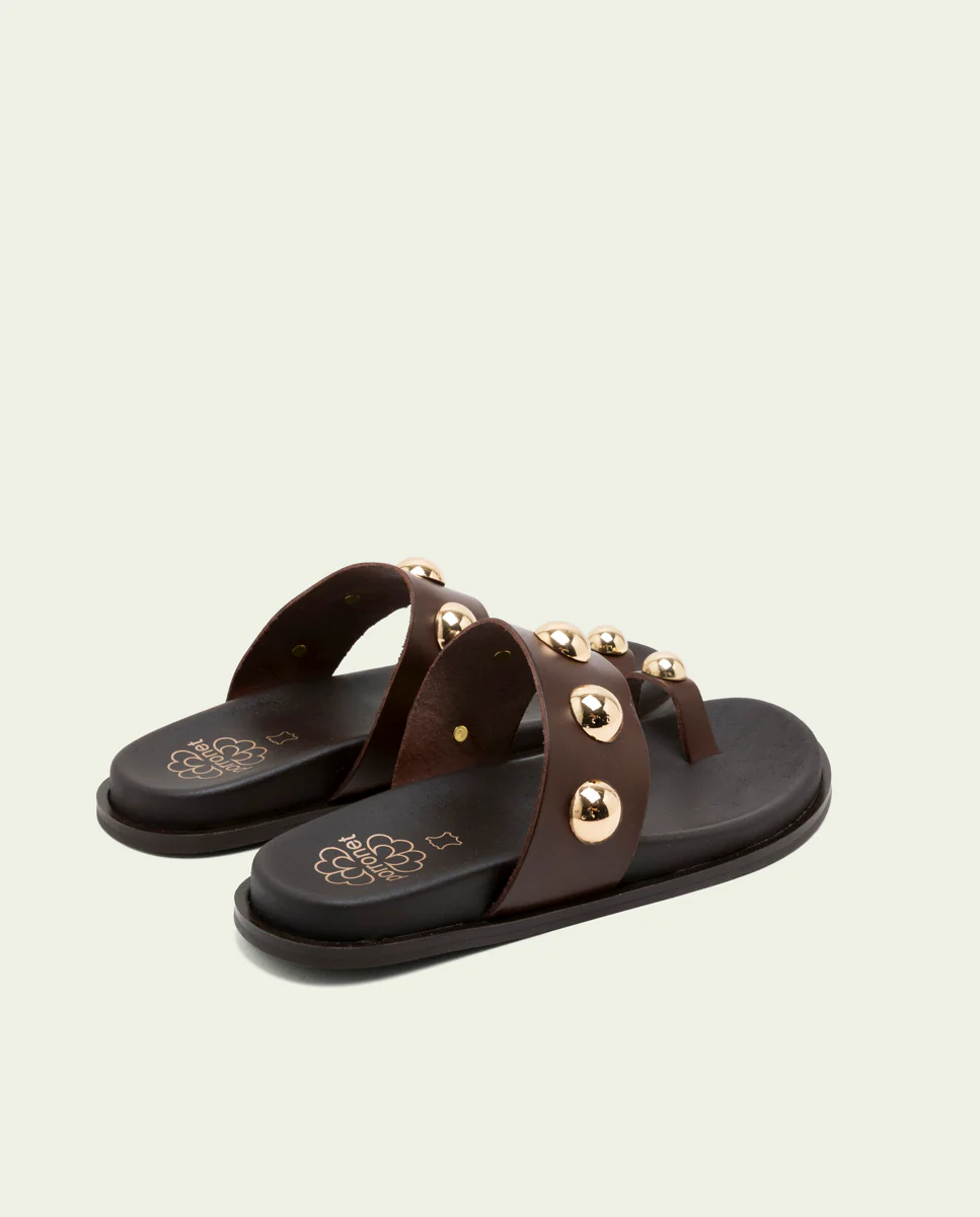 SANDALIA PLANA DE PIEL DE TIRAS HADID MOKA - Image 3