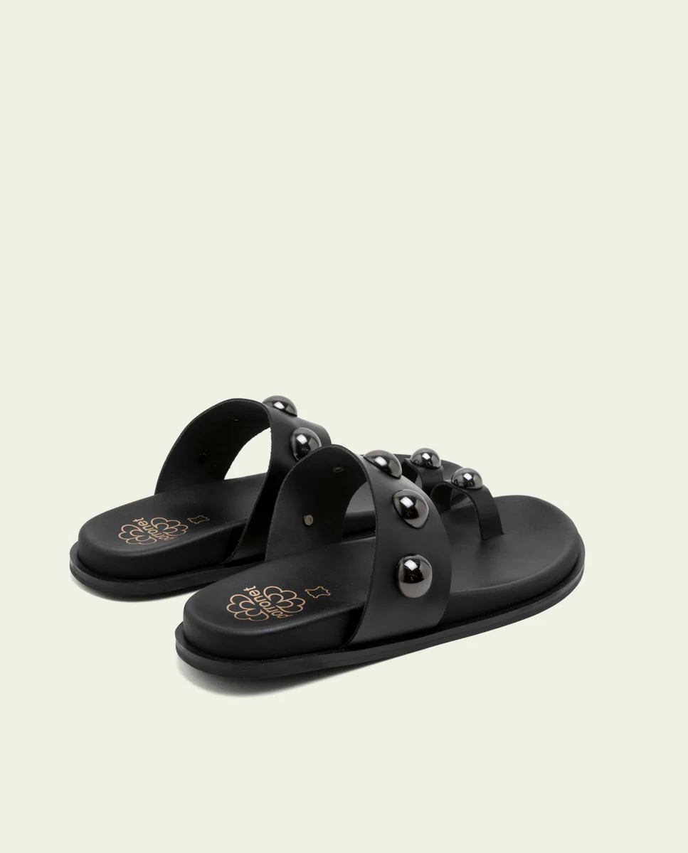 SANDALIA PLANA DE PIEL DE TIRAS HADID NEGRO - Image 3