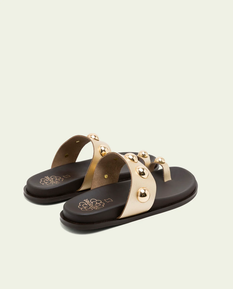 SANDALIA PLANA DE PIEL DE TIRAS HADID ORO - Image 3