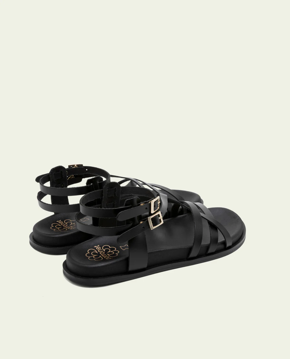 SANDALIA PLANA DE PIEL DE TIRAS HERA NEGRO - Image 3