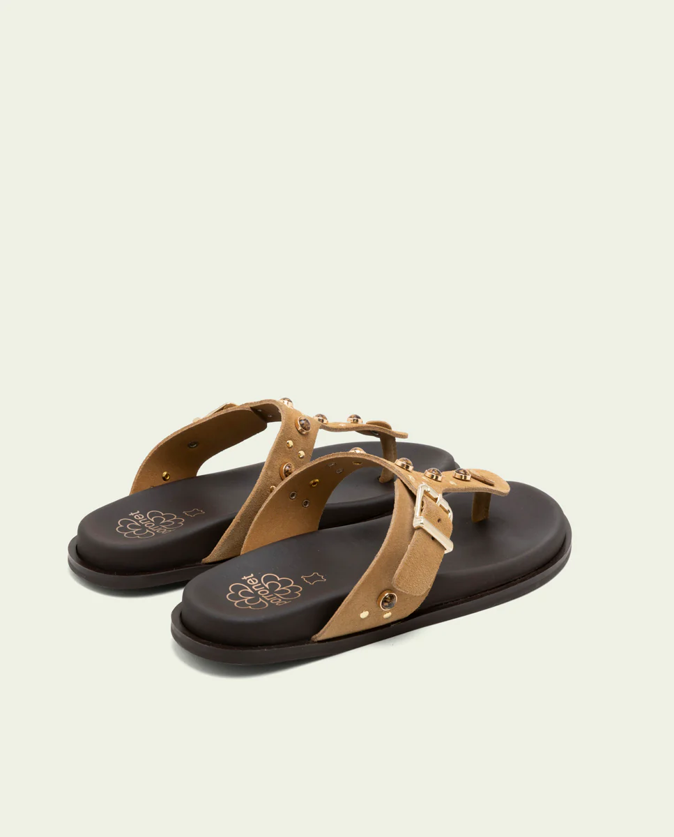 SANDALIA PLANA DE PIEL ESCLAVA HARPER CAMEL - Image 3