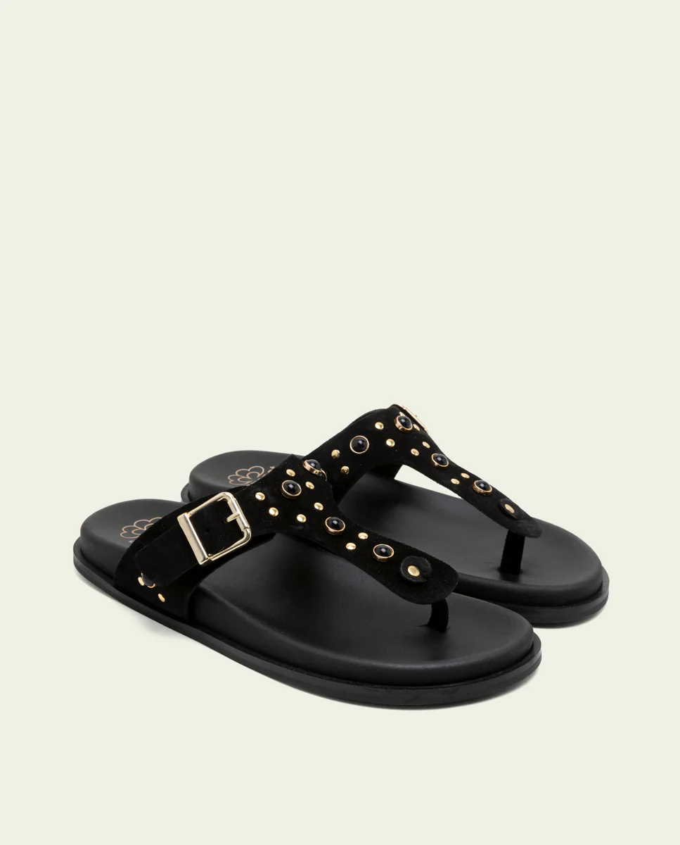 SANDALIA PLANA DE PIEL ESCLAVA HARPER NEGRO - Image 3