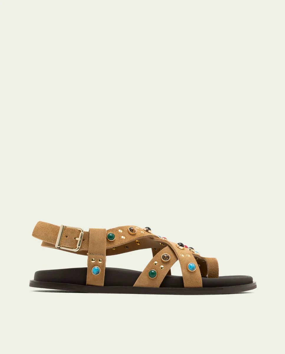 SANDALIA PLANA DE PIEL HAZEL CAMEL - Image 3