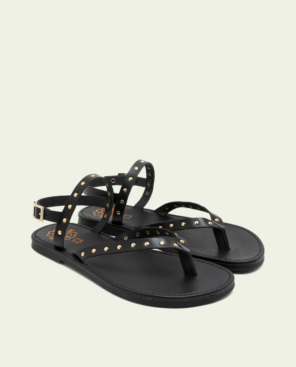 SANDALIA PLANA DE PIEL TACHUELAS ALESSANDRA NEGRO - Image 3