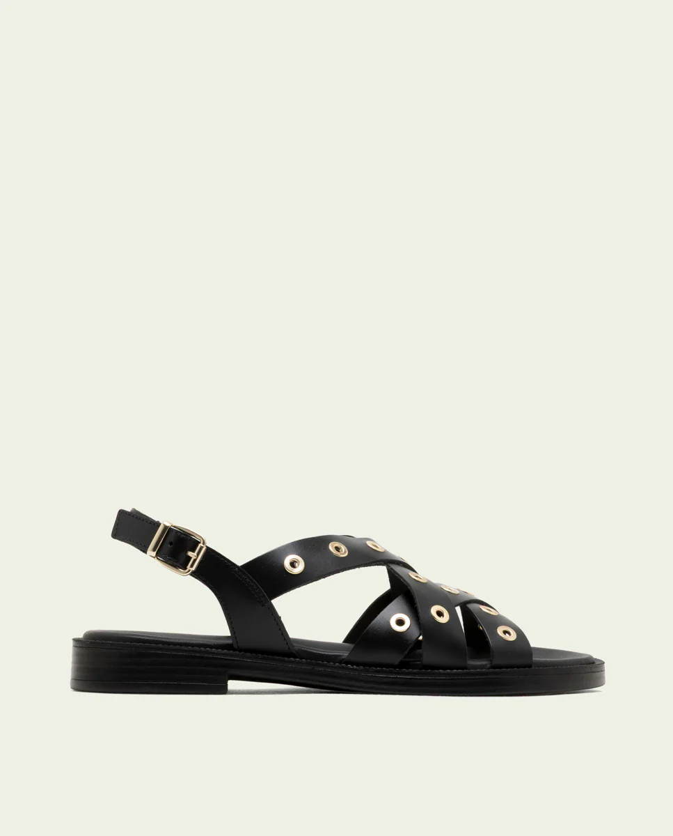 SANDALIA PLANA DE PIEL TACHUELAS CHLOE NEGRO - Image 2