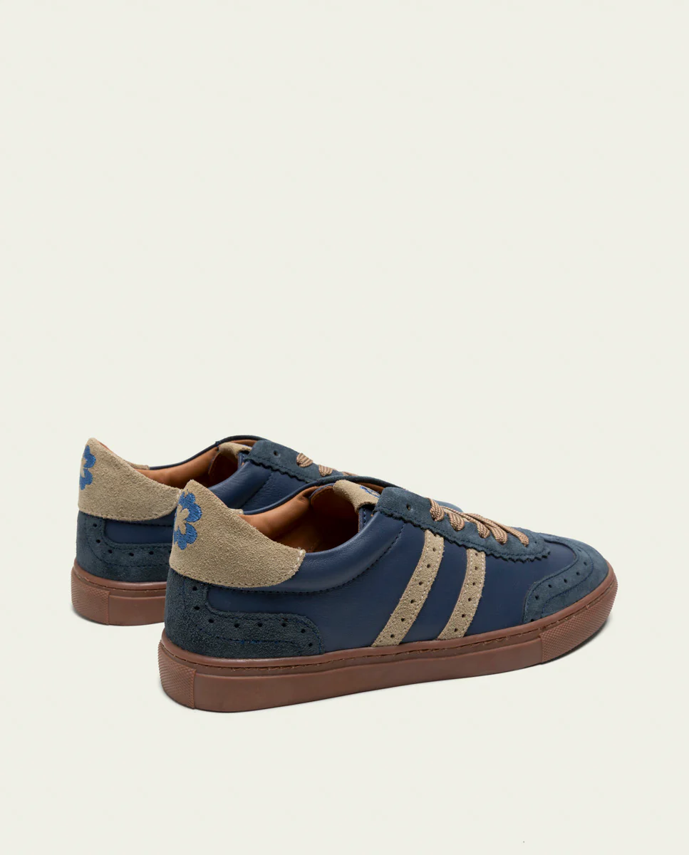 SNEAKERS DEPORTIVAS PIEL AZUL Y BEIGE ROMA - Image 3